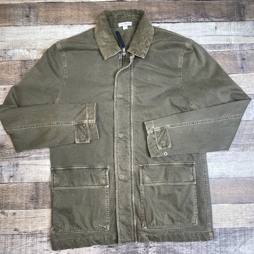 James Perse Men 1 Full Zip Barn Jacket Brown Corduroy Trim Chore Coat